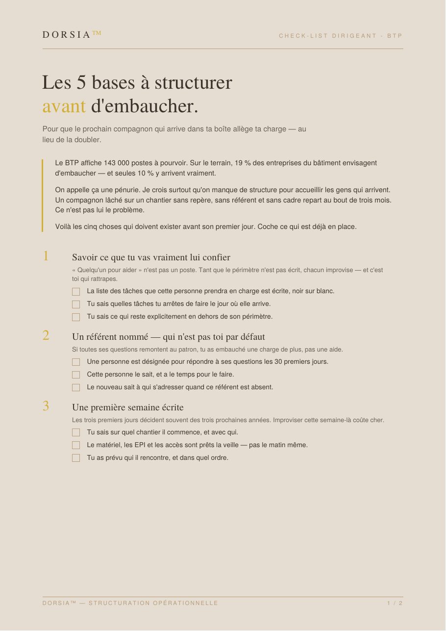 Aperçu de la check-list : les 5 bases à structurer avant d'embaucher